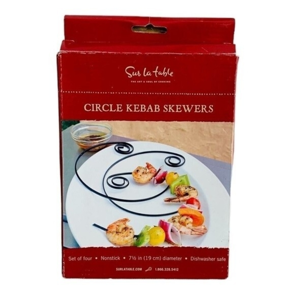 Sur La Table Circle Kebab Skewers Black Metal Grill BBQ Set of 4 15" NIP